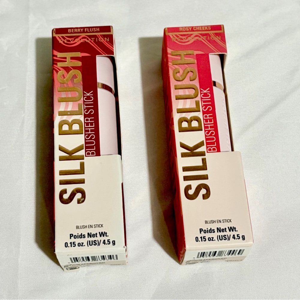 LOT of 2 Revolution Silk Blush Stick Cream To Powder Rosy Cheeks & Berry Blush